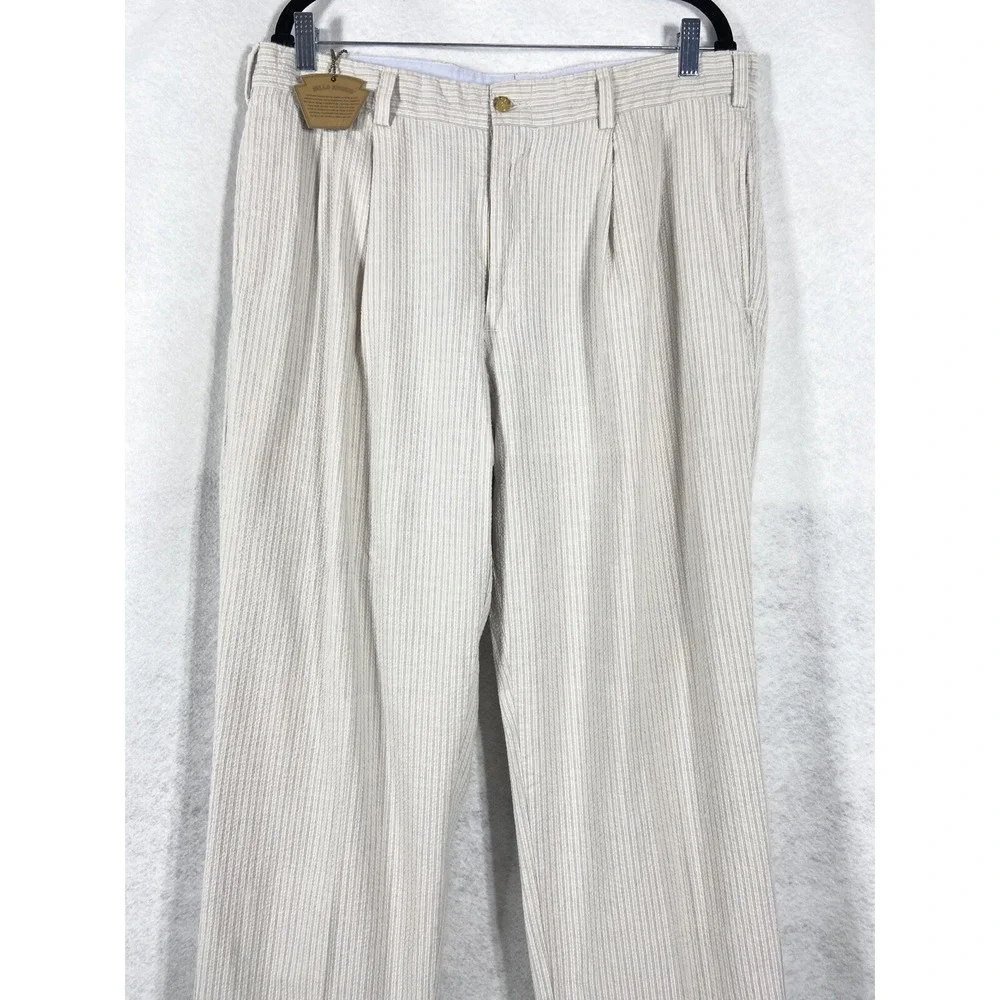 Bills Khakis Pants Mens 36x31 Gray Seersucker Pleated Front  Cotton Stipend New